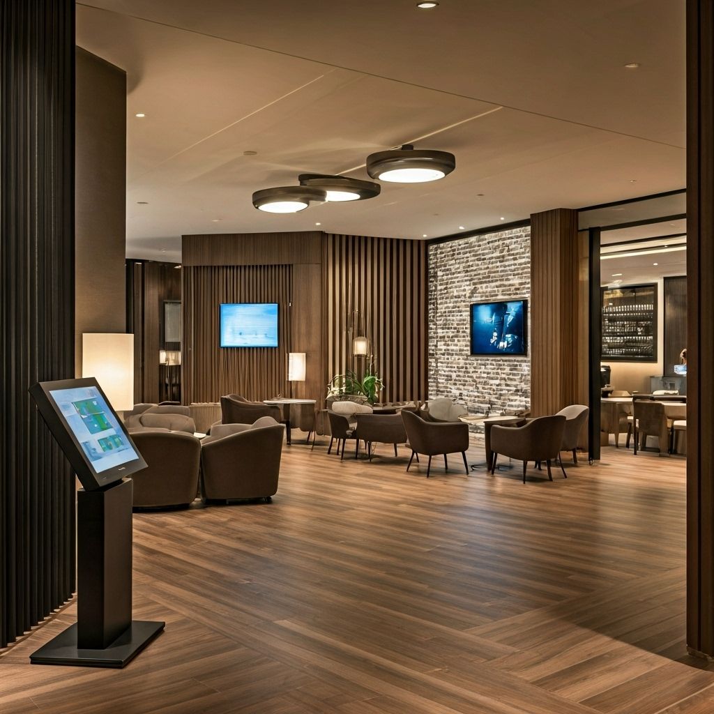 Modern hotel lobby with smart lock technology