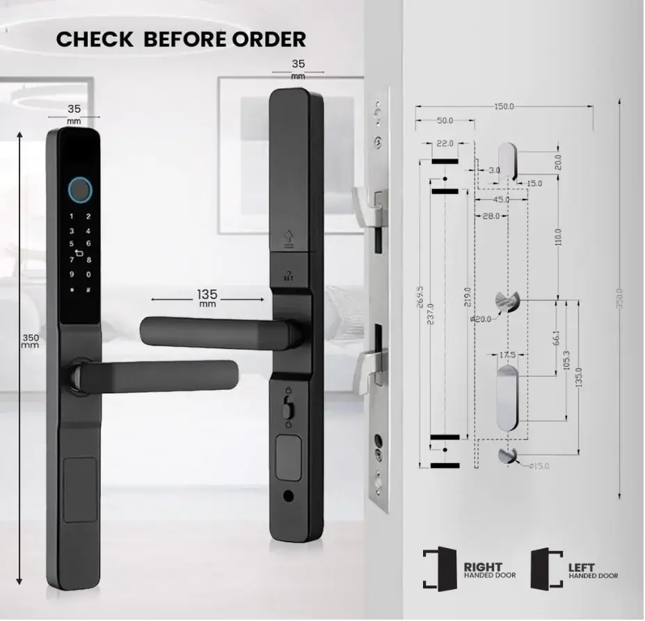 Έξυπνη κλειδαριά EY-390 για Αλουμινένιες Πόρτες - view 3