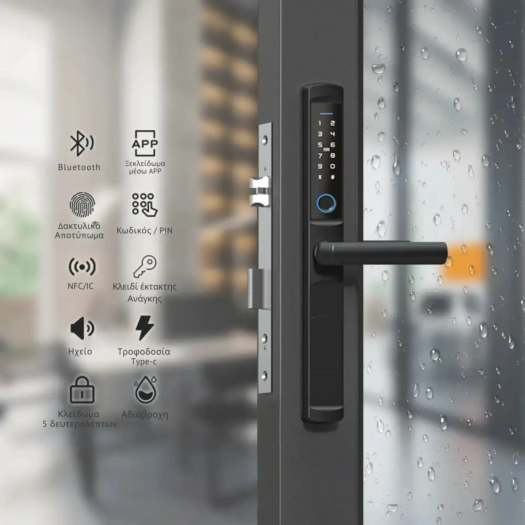 Έξυπνη κλειδαριά EY-393 για Αλουμινένιες Πόρτες - view 2