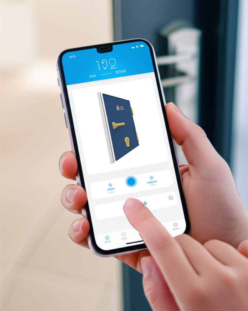 Family using smart lock technology at home